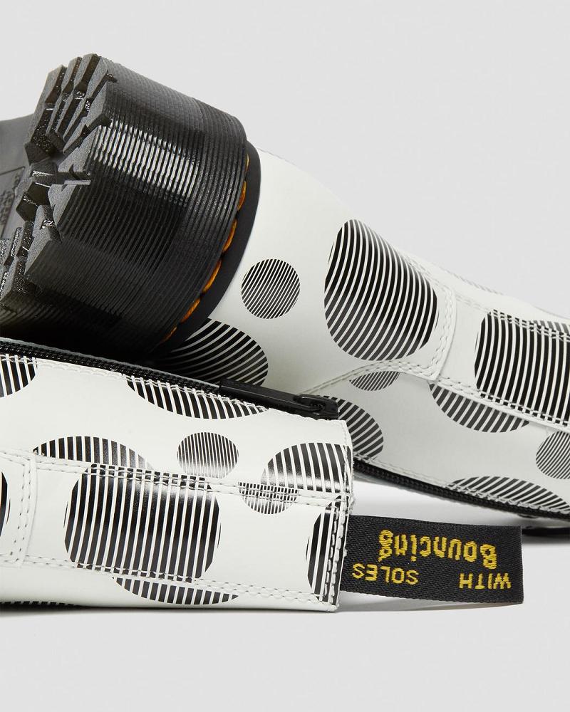Dr Martens Jadon Polka Dot Smooth Læder Platform Støvler Dame Hvide | DK 244EBC